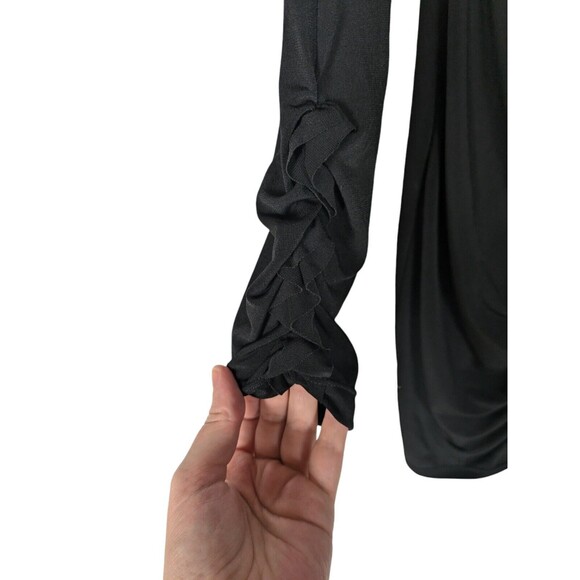 Sophia by Sophia Vergara Dress M Black Vneck Gathered Ruffle Long Sleeve Sheath - Picture 3 of 7